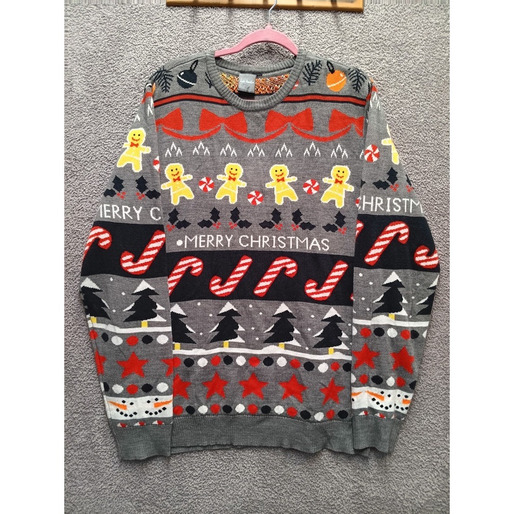Jake Austin Xmas Sweater‎ L Gray Gingerbread Candy Cane